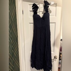 Dress Forum Elegant Ruffle Strap Navy Dress